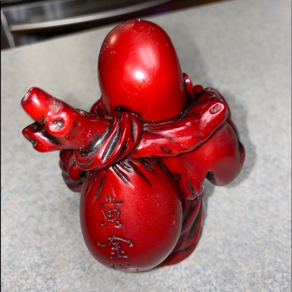 Buddha Statue Laughing Figurine Dark Red Cinnabar Resin Feng Shui  4.5" Tall - Picture 5 of 6